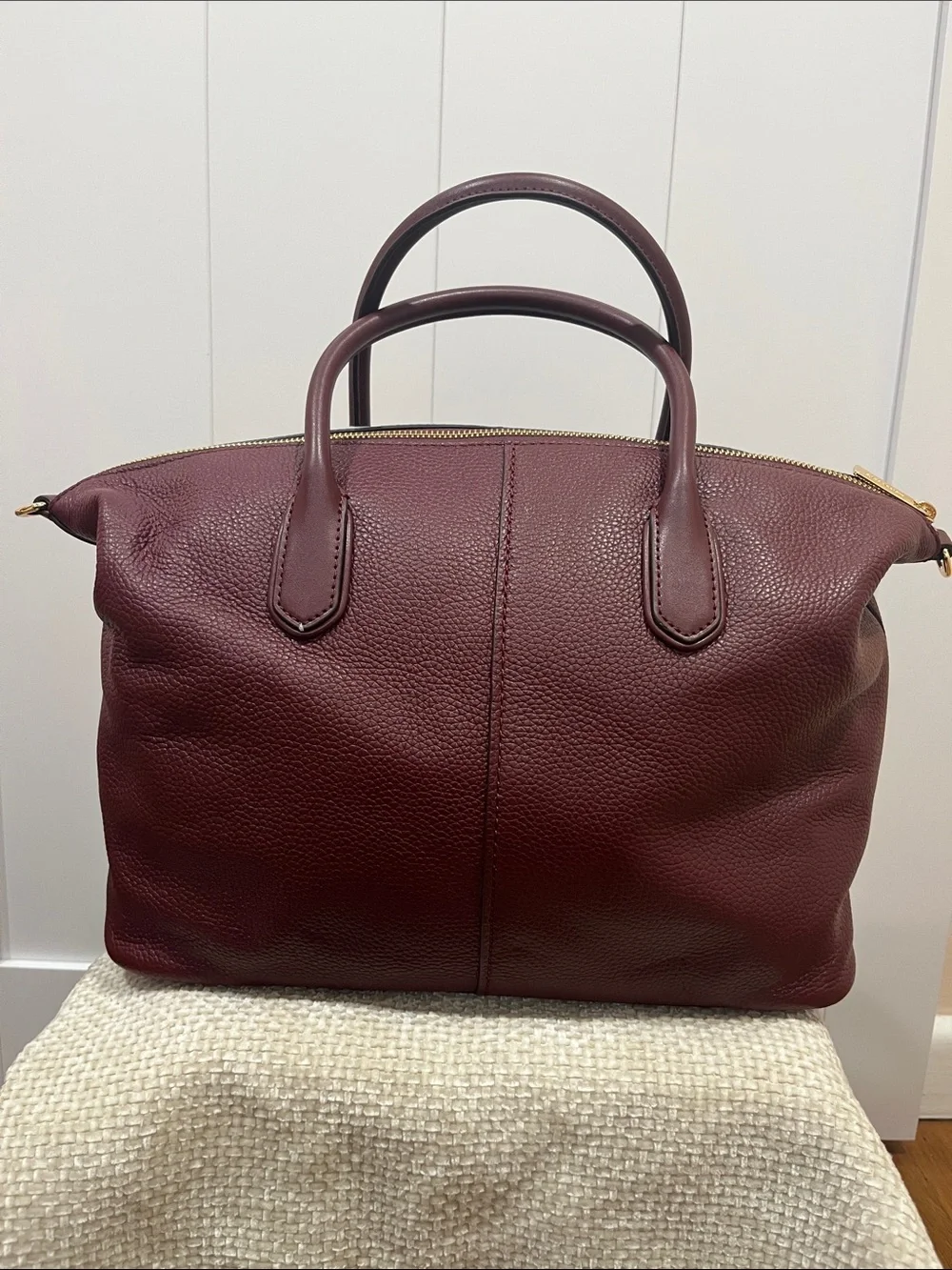 Michael Kors large Hyde Wine Pebbled Leather satchel with Gold Hardware